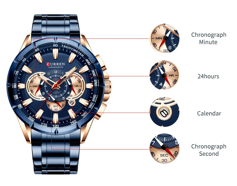 Relogio Masculino CURREN Business Men Watch Luxury Brand Stainless Steel Wrist Watch Chronograph Army Military Quartz Watches