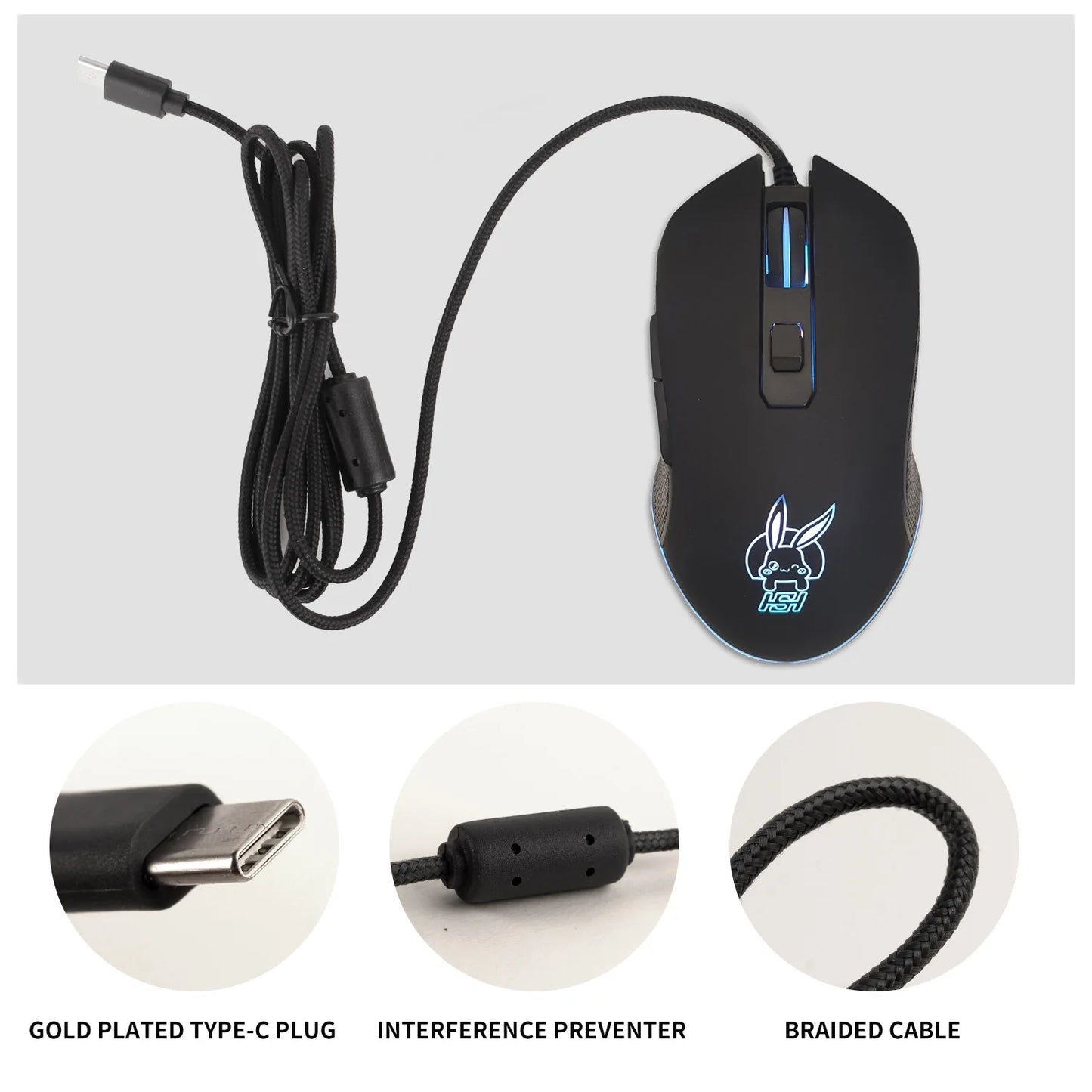 Kolorowa, podświetlana mysz USB-C z wyciszonym kliknięciem do notebooka Type-C – mysz gamingowa