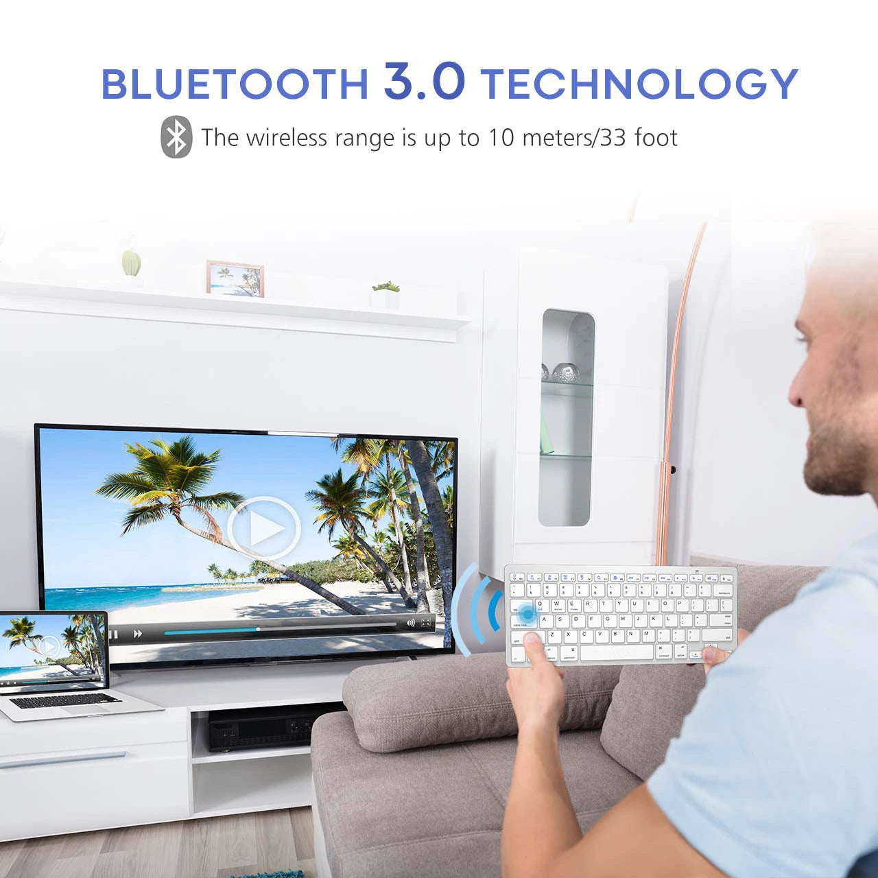 Portable Spanish Bluetooth Keyboard Light Slim Wireless Keyboard for Mac iPad iPhone iOS Android Windows Smart TV