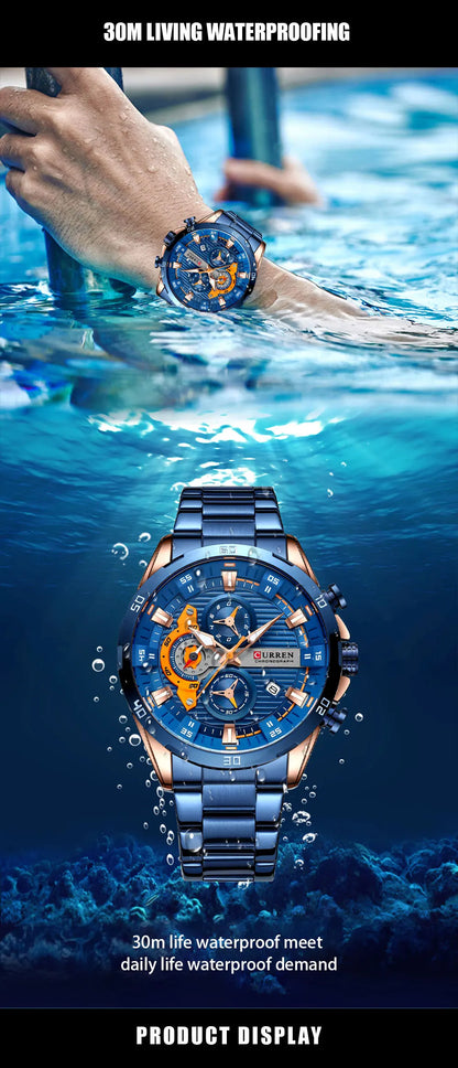 CURREN Men Watch Top Brand Luxury Sports Quartz Mens Watches Full Steel Waterproof Chronograph Wristwatch Men Relogio Masculino
