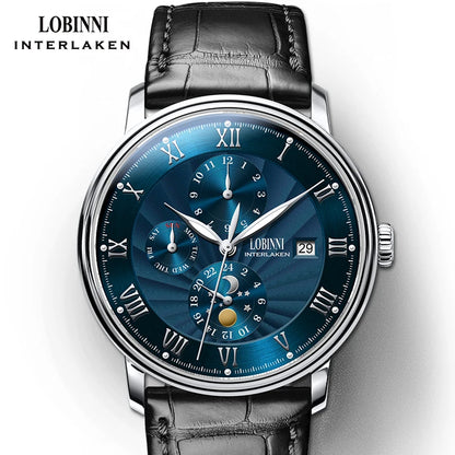 LOBINNI Men Watches Fashion Brand wrist watch Seagull Automatic Mechanical Clock Sapphire Moon Phase relogio masculino L1023B-2