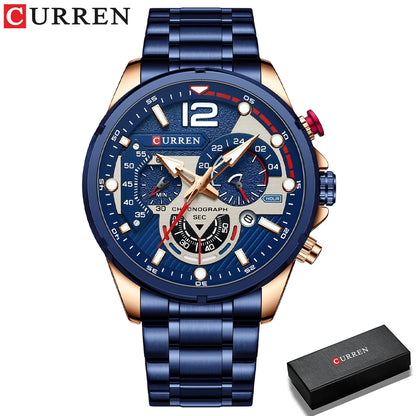 CURREN Casual Business Chronograph Waterproof Stainless Steel Watch Mens New Luxury Fashion Quartz Men wristwatch  часы мужские