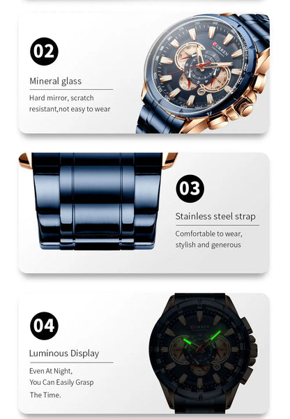 Relogio Masculino CURREN Business Men Watch Luxury Brand Stainless Steel Wrist Watch Chronograph Army Military Quartz Watches