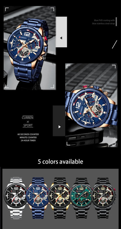 CURREN Casual Business Chronograph Waterproof Stainless Steel Watch Mens New Luxury Fashion Quartz Men wristwatch  часы мужские