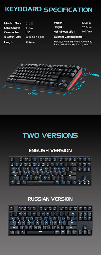 HEXGEARS Mechanical Keyboard Gaming Hot-Swappable Switch Russian 87 Key Waterproof Kailh BOX Switch Keyboard Custom Macro GK12