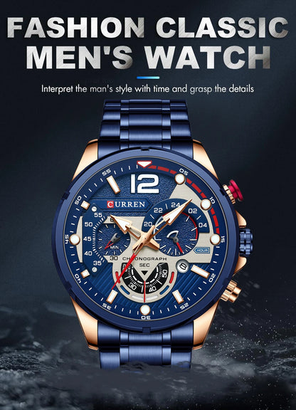 CURREN Casual Business Chronograph Waterproof Stainless Steel Watch Mens New Luxury Fashion Quartz Men wristwatch  часы мужские