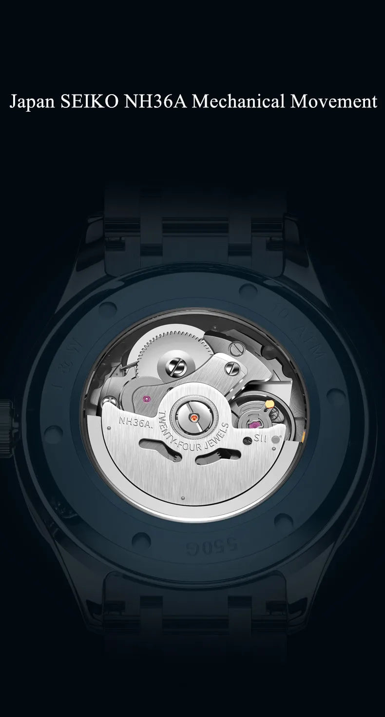 Relógio CARNIVAL para homem em tungsténio, marca de luxo, movimento automático NH36, relógio mecânico de pulso para homem, resistente à água, Montre Homme