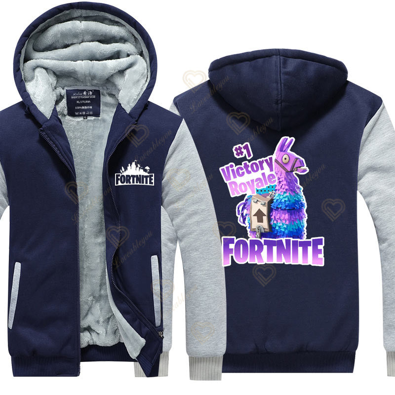 Sweat-shirts com capuz luminosos Fortnite de inverno, quentes, para homem e mulher, cosplay de jogo, em velo espesso, com fecho, casaco e sobretudo para casal