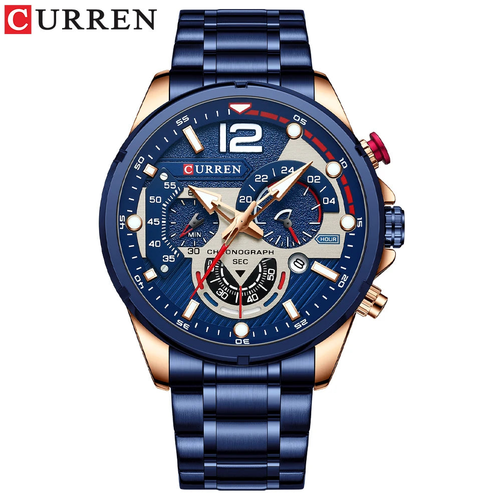 CURREN Casual Business Chronograph Waterproof Stainless Steel Watch Mens New Luxury Fashion Quartz Men wristwatch  часы мужские