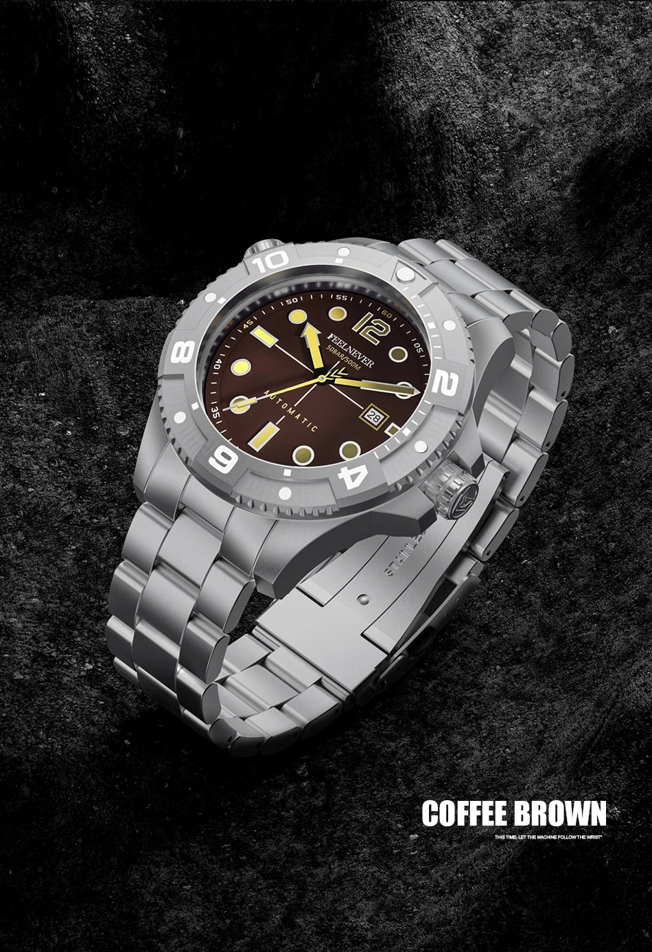 FeelNever Top Brand Luxury Mechanical Watch Profession Casual Sport Stainless Steel Automatic Men's Watches Fashion Wristwatches
