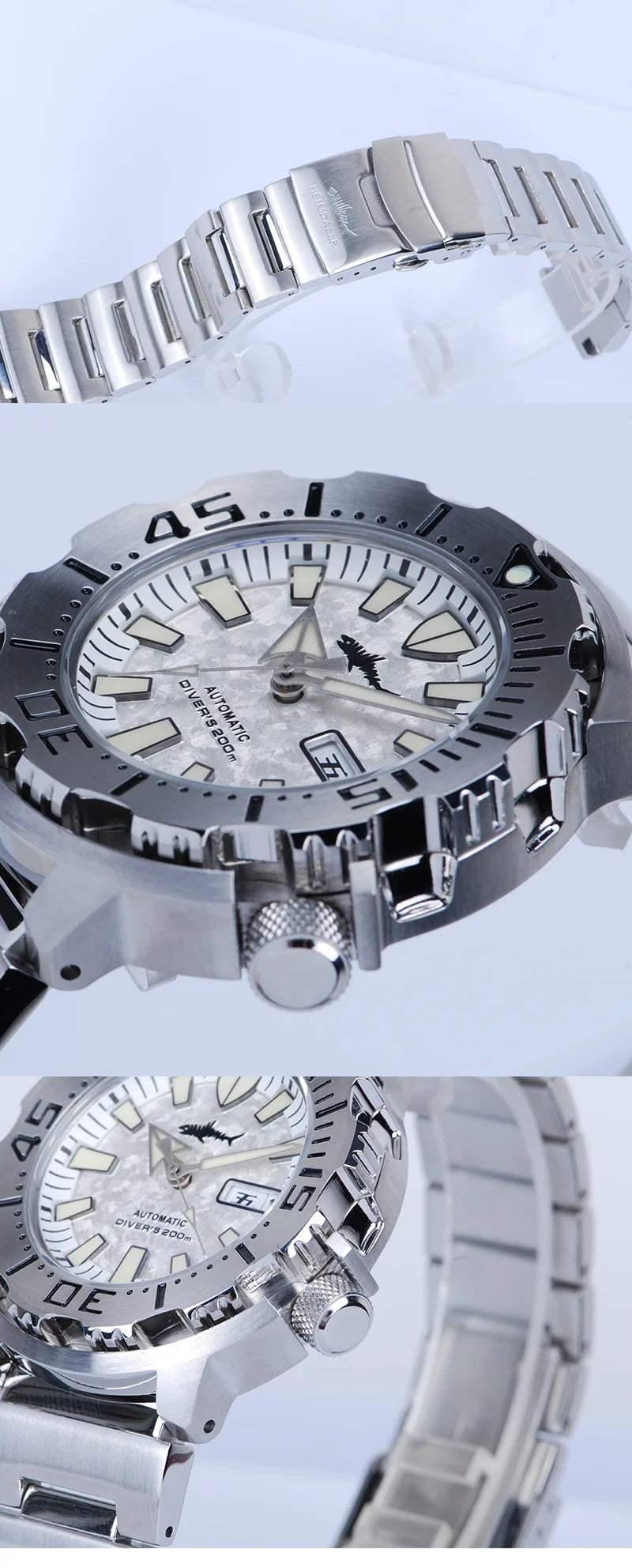 Relógio de mergulho masculino Heimdallr Sharkey Monster V2 em aço inoxidável 316L, movimento Japan NH36A, 200M à prova de água, relógios mecânicos para homem