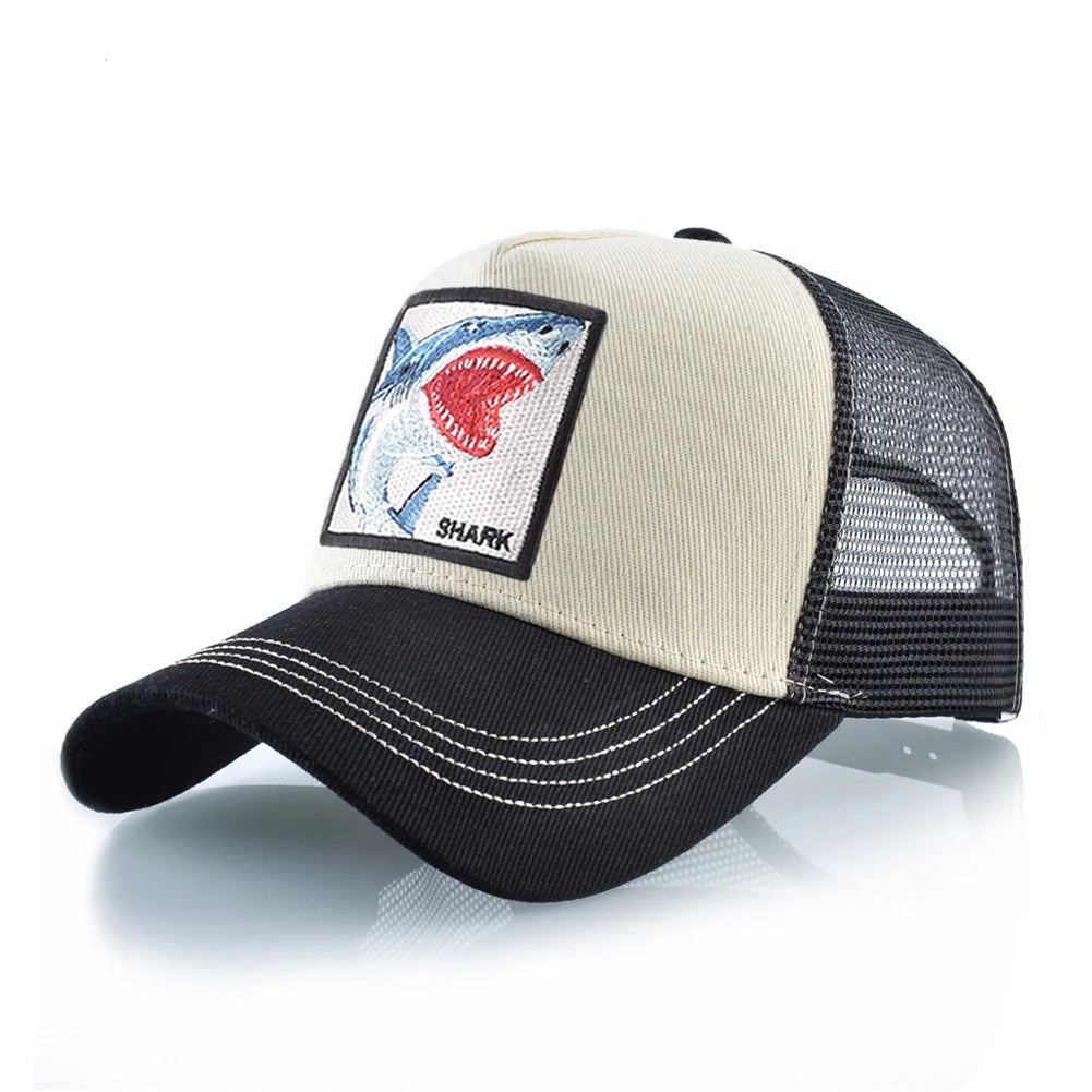 Trucker Caps Men Women Streetwear Hip Hop Baseball Cap With Shark Embroidery Patch Snapback Drake Bones Casquette Four Seasons