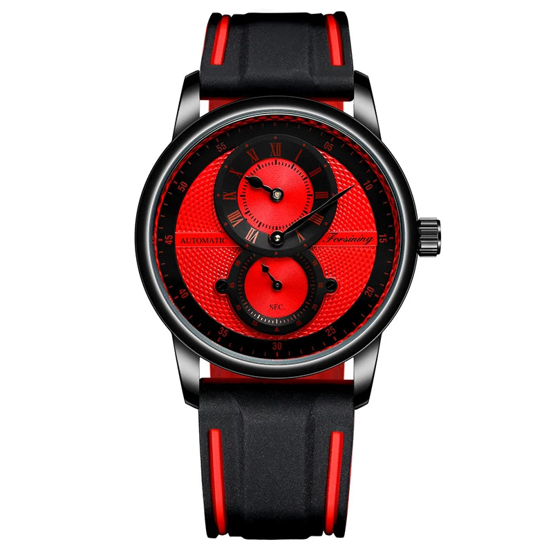 Men Wristwatch Blue White Dial Automatic Transparent Mechanical Watch Silicone Rubber Band Male Sport Clock Relogio Masculino