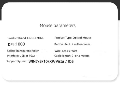 Rato com fios USB PS/2 ultra-longo LINDO ZONE para computador de secretária, cabo de 2M/3M 200CM/300CM, rato com fios prolongado para portátil