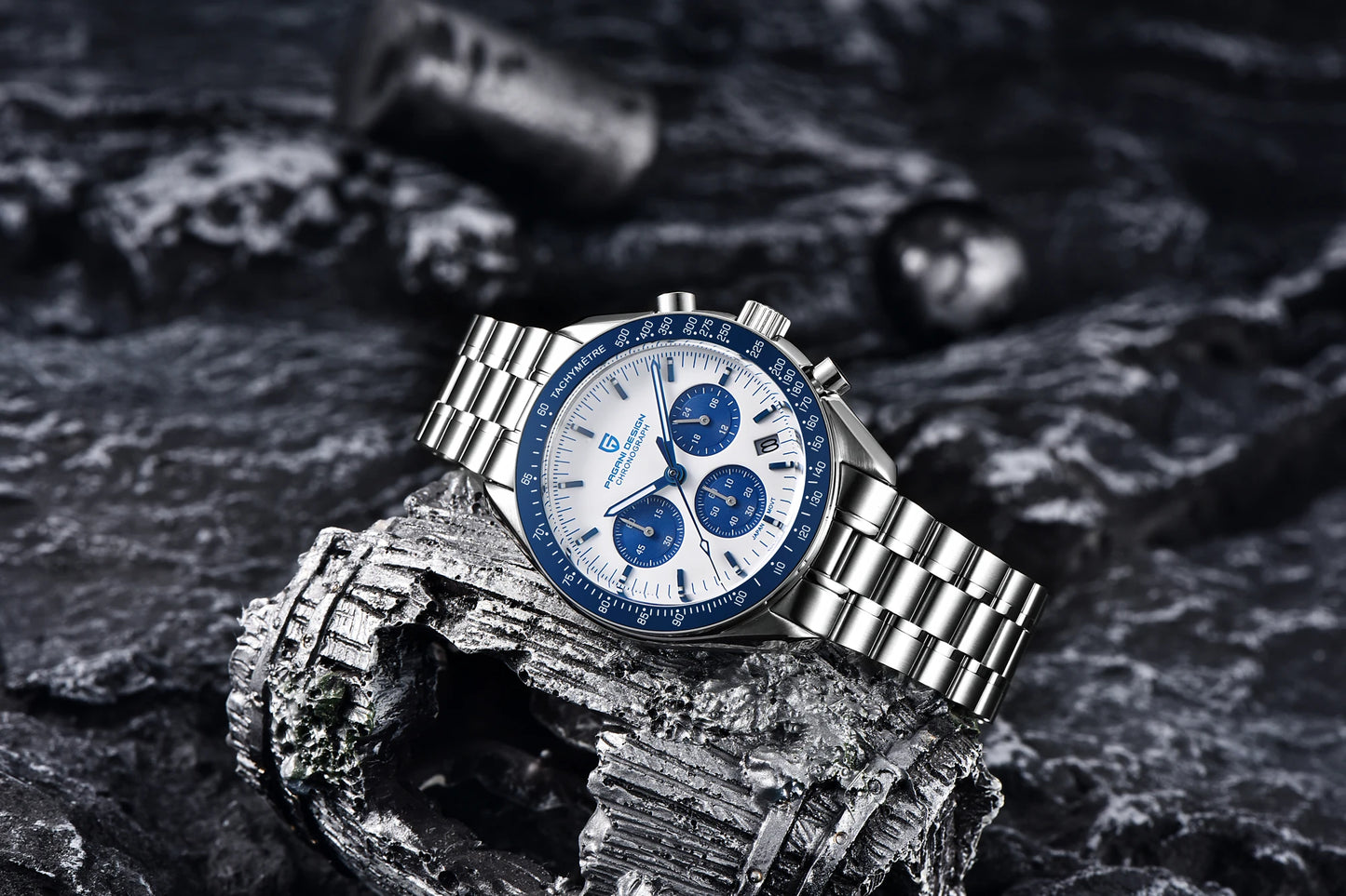 Relógio masculino PAGANI DESIGN Série Planetary Saturn Light Tan Quartz Speed Chronograph com cristal de safira AR — Novo 2026
