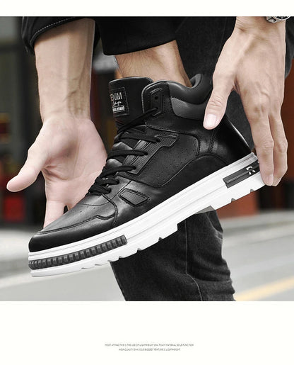 FUQIAO New High Top Elevator Shoes Casual Men Sneakers Heightening Height Increase 8cm Cow Split Leather Leisure Designer Shoes