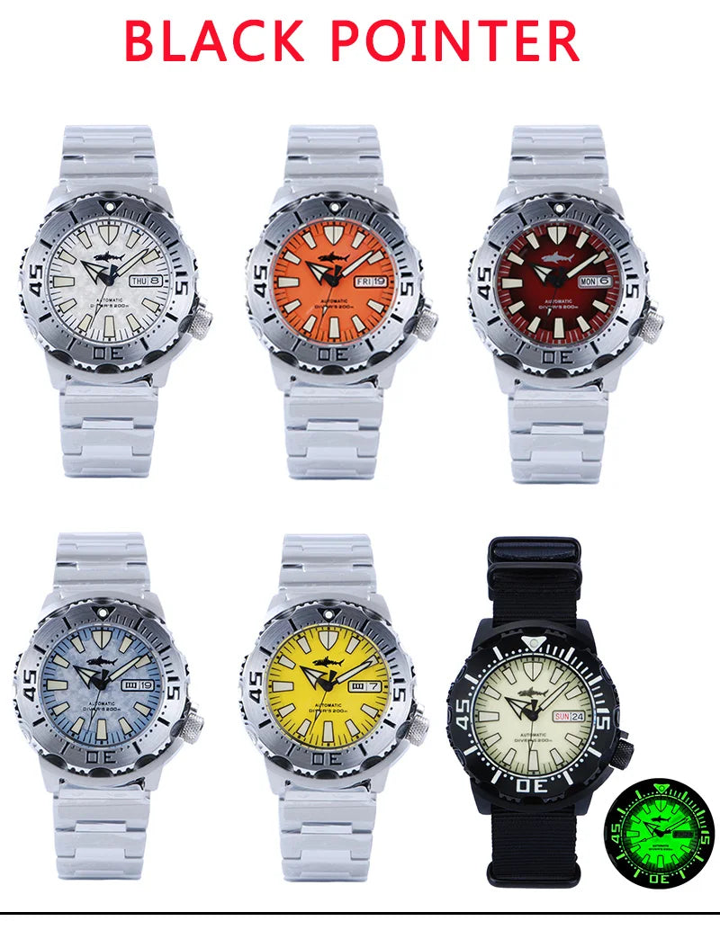 Relógio de mergulho masculino Heimdallr Sharkey Monster V2 em aço inoxidável 316L, movimento Japan NH36A, 200M à prova de água, relógios mecânicos para homem