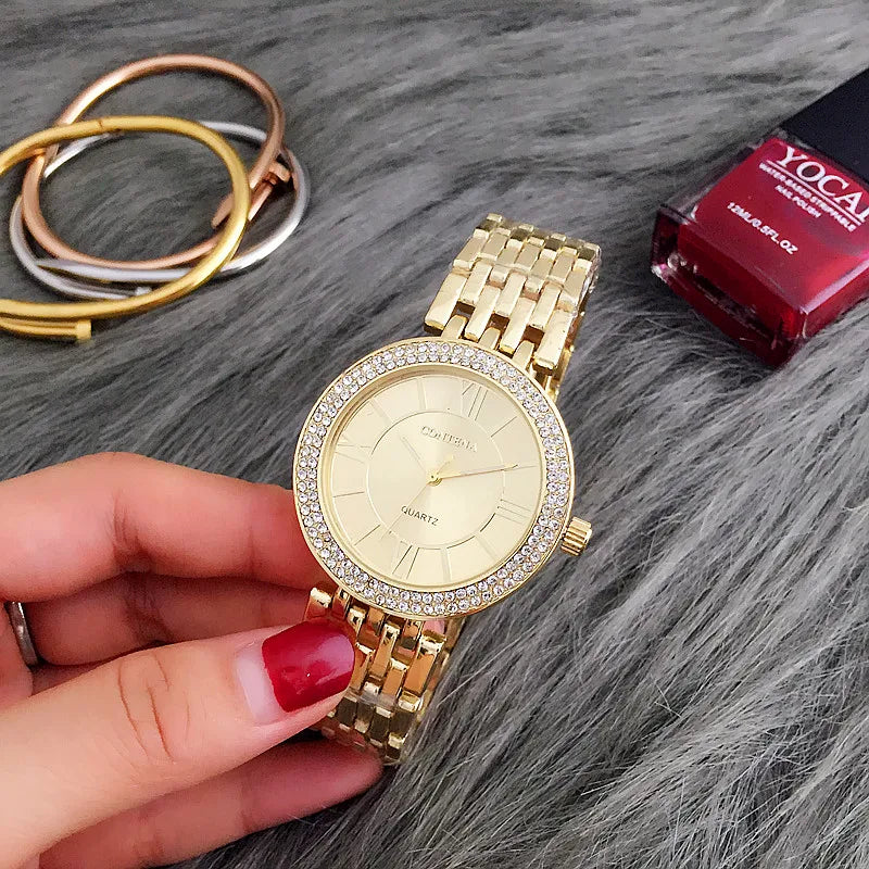 CONTENA Women's Watches Fashion Rhinestone Ladies Watch Top Brand Luxury Silver Watch Women Watches Full Steel Clock reloj mujer