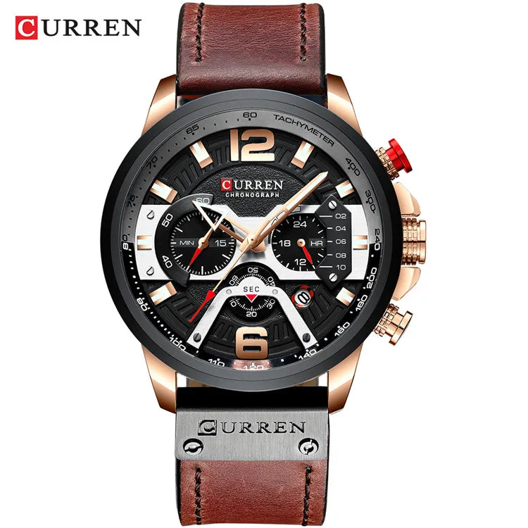 CURREN Men’s Luxury Sport Chronograph Watch Blue Dial, Leather Strap & Military Design