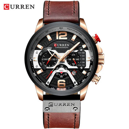 CURREN Men’s Luxury Sport Chronograph Watch Blue Dial, Leather Strap & Military Design