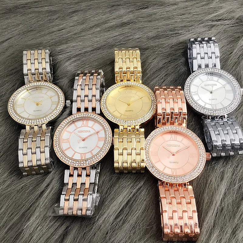 CONTENA Women's Watches Fashion Rhinestone Ladies Watch Top Brand Luxury Silver Watch Women Watches Full Steel Clock reloj mujer