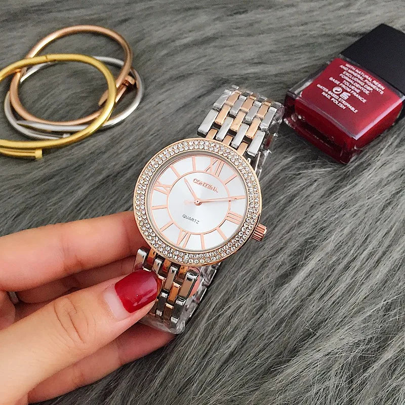 CONTENA Women's Watches Fashion Rhinestone Ladies Watch Top Brand Luxury Silver Watch Women Watches Full Steel Clock reloj mujer