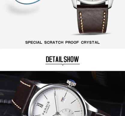 Parnis Mechanical Watches Minimalist Watch for Men Wristwatch Luxury Waterproof Automatic hombre Relogio Masculino Calendar 2025