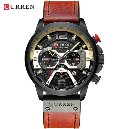 CURREN Men’s Luxury Sport Chronograph Watch Blue Dial, Leather Strap & Military Design