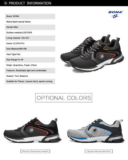BONA Running Shoes Men Fashion Outdoor Light Breathable Sneakers Man Lace-Up Sports Walking Jogging Shoes Man Comfortable