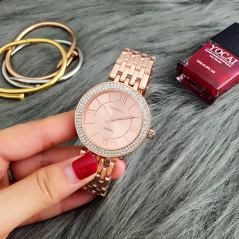 CONTENA Women's Watches Fashion Rhinestone Ladies Watch Top Brand Luxury Silver Watch Women Watches Full Steel Clock reloj mujer