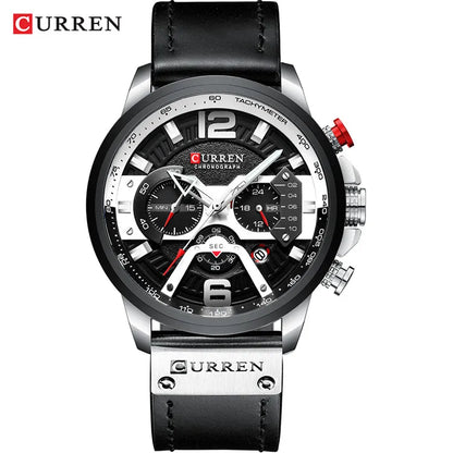 CURREN Men’s Luxury Sport Chronograph Watch Blue Dial, Leather Strap & Military Design