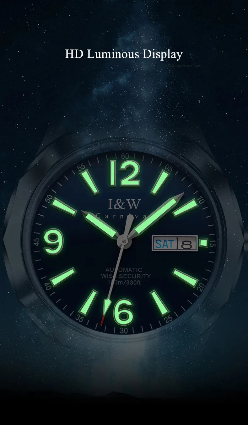 Relógio CARNIVAL para homem em tungsténio, marca de luxo, movimento automático NH36, relógio mecânico de pulso para homem, resistente à água, Montre Homme