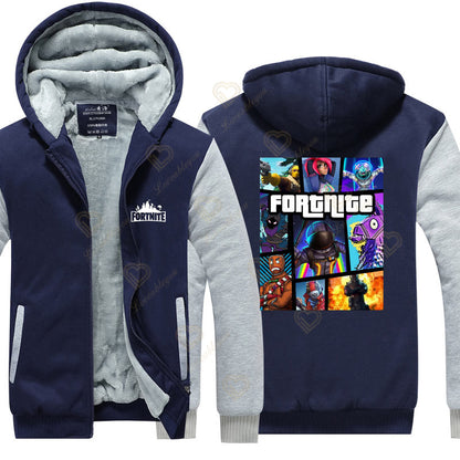 Sweat-shirts com capuz luminosos Fortnite de inverno, quentes, para homem e mulher, cosplay de jogo, em velo espesso, com fecho, casaco e sobretudo para casal