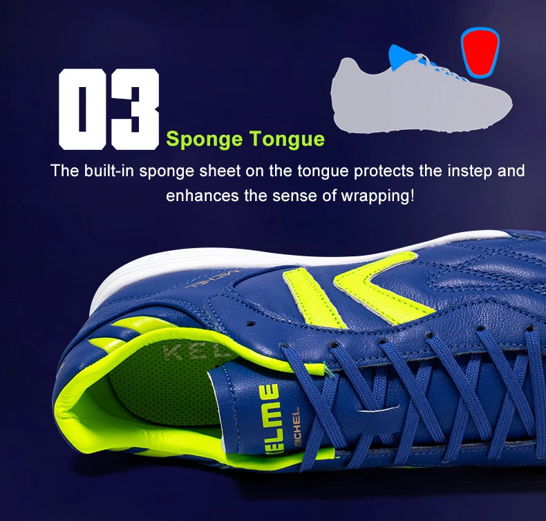 KELME Soccer Shoes TF Football Boots Calf-Skin Cleats  Professional Futsal Original Football Training  Sneakers  ZX80011017