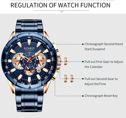 Relogio Masculino CURREN Business Men Watch Luxury Brand Stainless Steel Wrist Watch Chronograph Army Military Quartz Watches