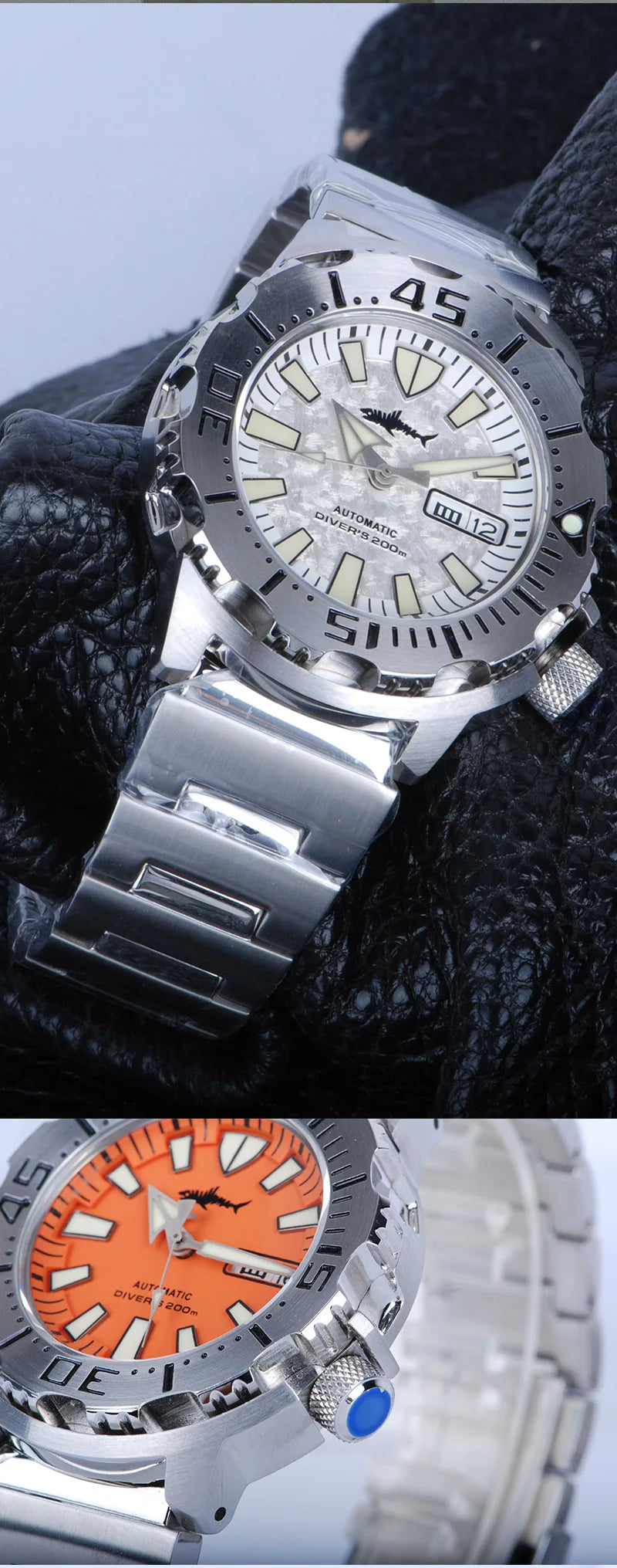 Relógio de mergulho masculino Heimdallr Sharkey Monster V2 em aço inoxidável 316L, movimento Japan NH36A, 200M à prova de água, relógios mecânicos para homem