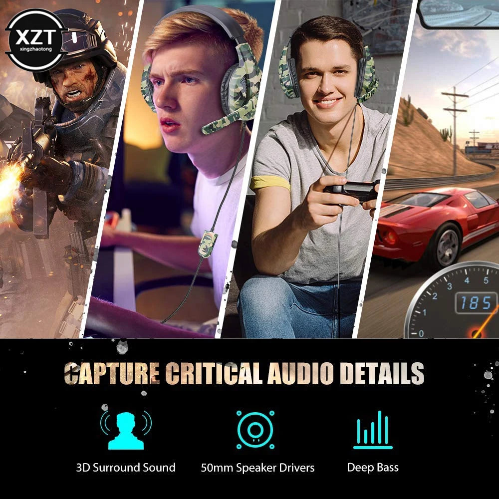 Camouflage Gaming Headset 3.5mm AUX Jack Wired Headphones Gamer Cool Game Headphone With Microphone For PS4 Xbox One PC Phone