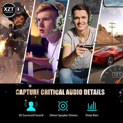 Camouflage Gaming Headset 3.5mm AUX Jack Wired Headphones Gamer Cool Game Headphone With Microphone For PS4 Xbox One PC Phone