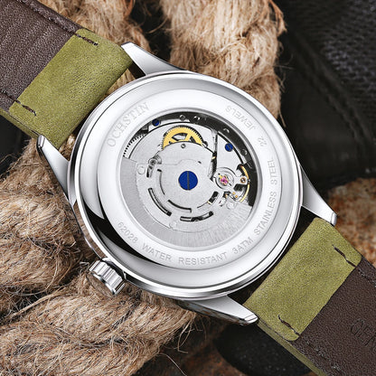 OCHSTIN Man Mechanical Pilot Wrist Watches Luxury Self Wind Leather Mechanic Male Clock Auto Date Relogio Masculino Gift for Men