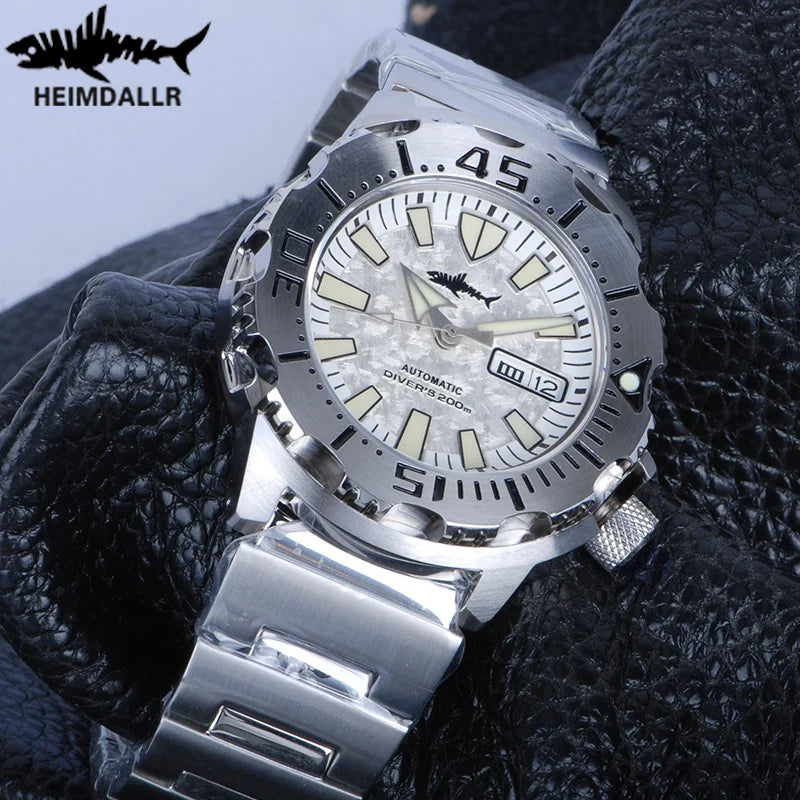 Relógio de mergulho masculino Heimdallr Sharkey Monster V2 em aço inoxidável 316L, movimento Japan NH36A, 200M à prova de água, relógios mecânicos para homem