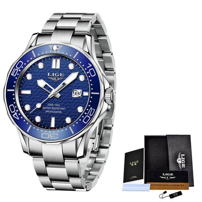 2025 LIGE New Waterproof Watch Men Top Brand Luxury Stainless Steel Men Watch Fashion Casual Sport Men Quartz Date Wristwatches