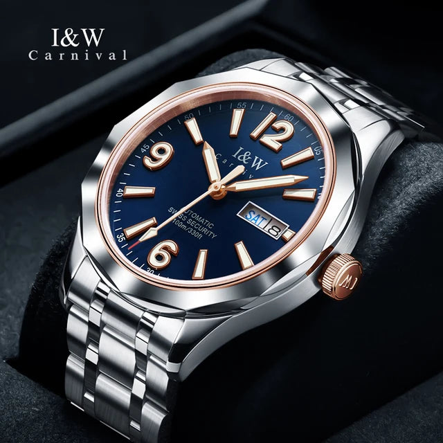 Relógio CARNIVAL para homem em tungsténio, marca de luxo, movimento automático NH36, relógio mecânico de pulso para homem, resistente à água, Montre Homme