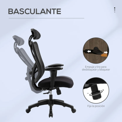 Vinsetto Swivel Office Chair with Armrest 2D Height Adjustable Chair Headrest Lumbar Support 67x64x127cm Black
