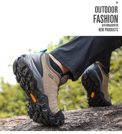 Humtto New Arrival Leather Hiking Shoes Wear-resistant  Outdoor Sport Men Shoes Lace-Up Mens Climbing Trekking Hunting Sneakers