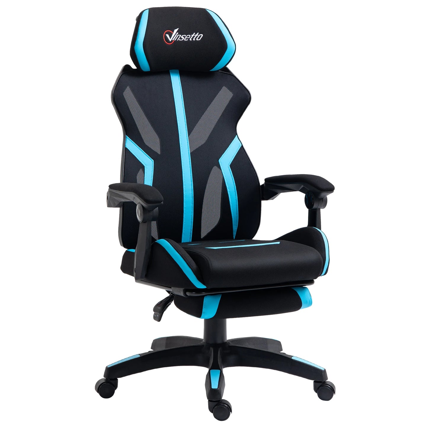 Vinsetto Retractable Height Adjustable Blue Footrest Retractable Gaming Chair