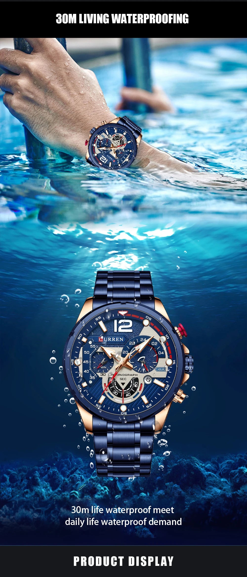 CURREN Casual Business Chronograph Waterproof Stainless Steel Watch Mens New Luxury Fashion Quartz Men wristwatch  часы мужские