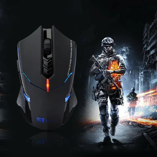 ET X-08 2000DPI regulowana 7-przyciskowa bezprzewodowa mysz gamingowa 2.4G, profesjonalna bezprzewodowa mysz gamingowa dla graczy, cicha mysz LED do PC