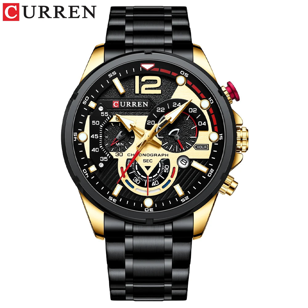 CURREN Casual Business Chronograph Waterproof Stainless Steel Watch Mens New Luxury Fashion Quartz Men wristwatch  часы мужские