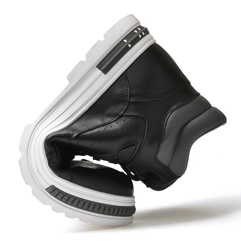 FUQIAO New High Top Elevator Shoes Casual Men Sneakers Heightening Height Increase 8cm Cow Split Leather Leisure Designer Shoes