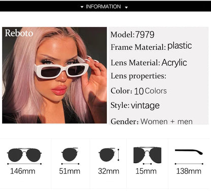 Classic White Rectangular Women's Sunglasses New Fashion Small Retro Brand Designer Square Sun Glasses Female Lady Eyeglass